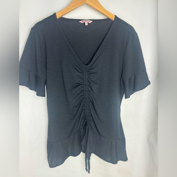 Juicy Couture Black Ruched V-neck blouse XL preloved - Picture 1 of 5
